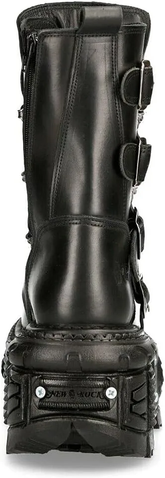New Rock BOOTS TANK373-S1 Black Leather Unisex Combat Platform Biker Goth Shoes