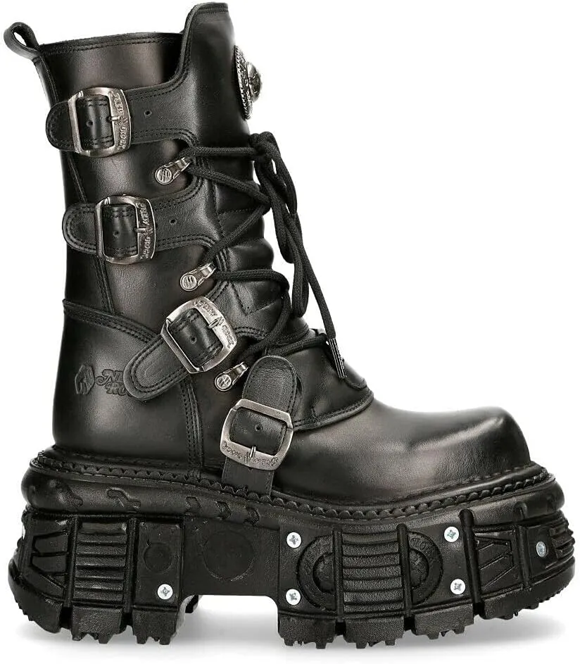 New Rock BOOTS TANK373-S1 Black Leather Unisex Combat Platform Biker Goth Shoes
