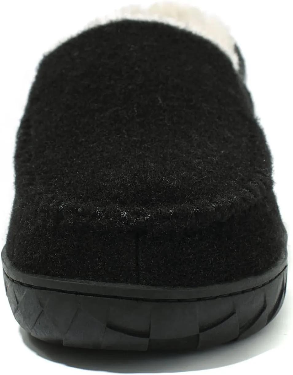 NewDenBer Men's Moccasin Slippers Warm Memory Foam Felted Wool Plush Shearling Lined Slip on Indoor Outdoor House Shoes