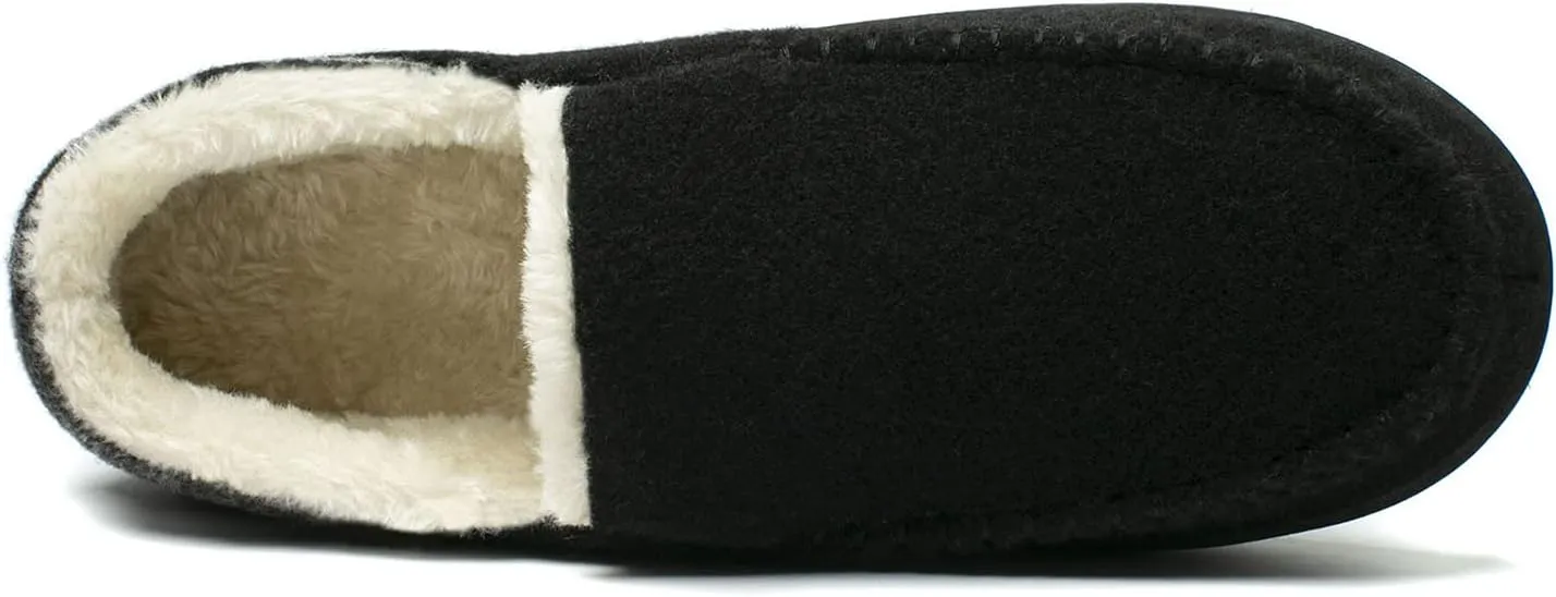 NewDenBer Men's Moccasin Slippers Warm Memory Foam Felted Wool Plush Shearling Lined Slip on Indoor Outdoor House Shoes