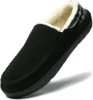 NewDenBer Men's Moccasin Slippers Warm Memory Foam Felted Wool Plush Shearling Lined Slip on Indoor Outdoor House Shoes