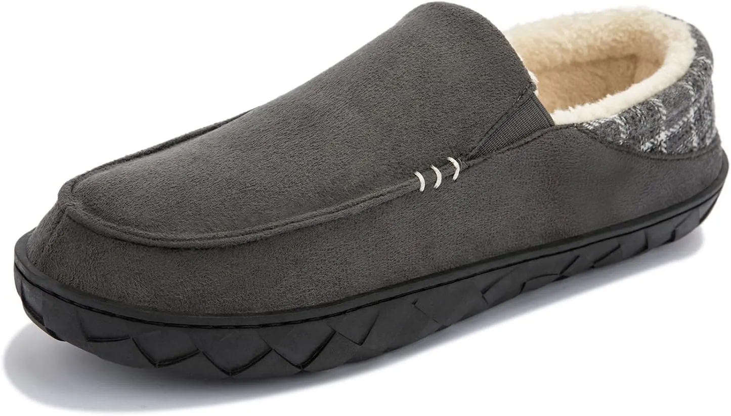 NewDenBer Men's Moccasin Slippers Warm Memory Foam Suede Soft Plush Lined Slip on Indoor Outdoor House Shoes