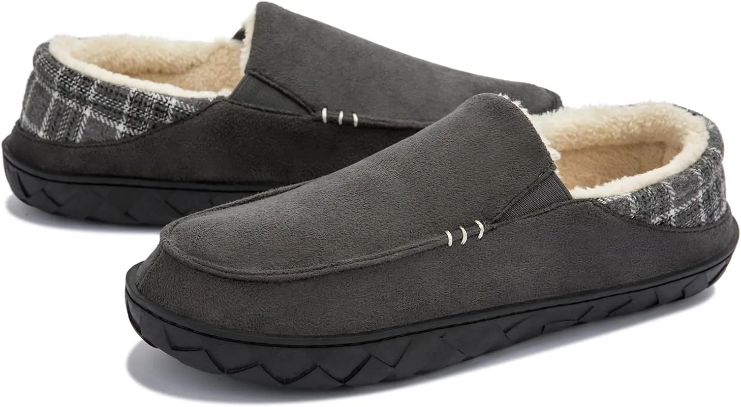 NewDenBer Men's Moccasin Slippers Warm Memory Foam Suede Soft Plush Lined Slip on Indoor Outdoor House Shoes