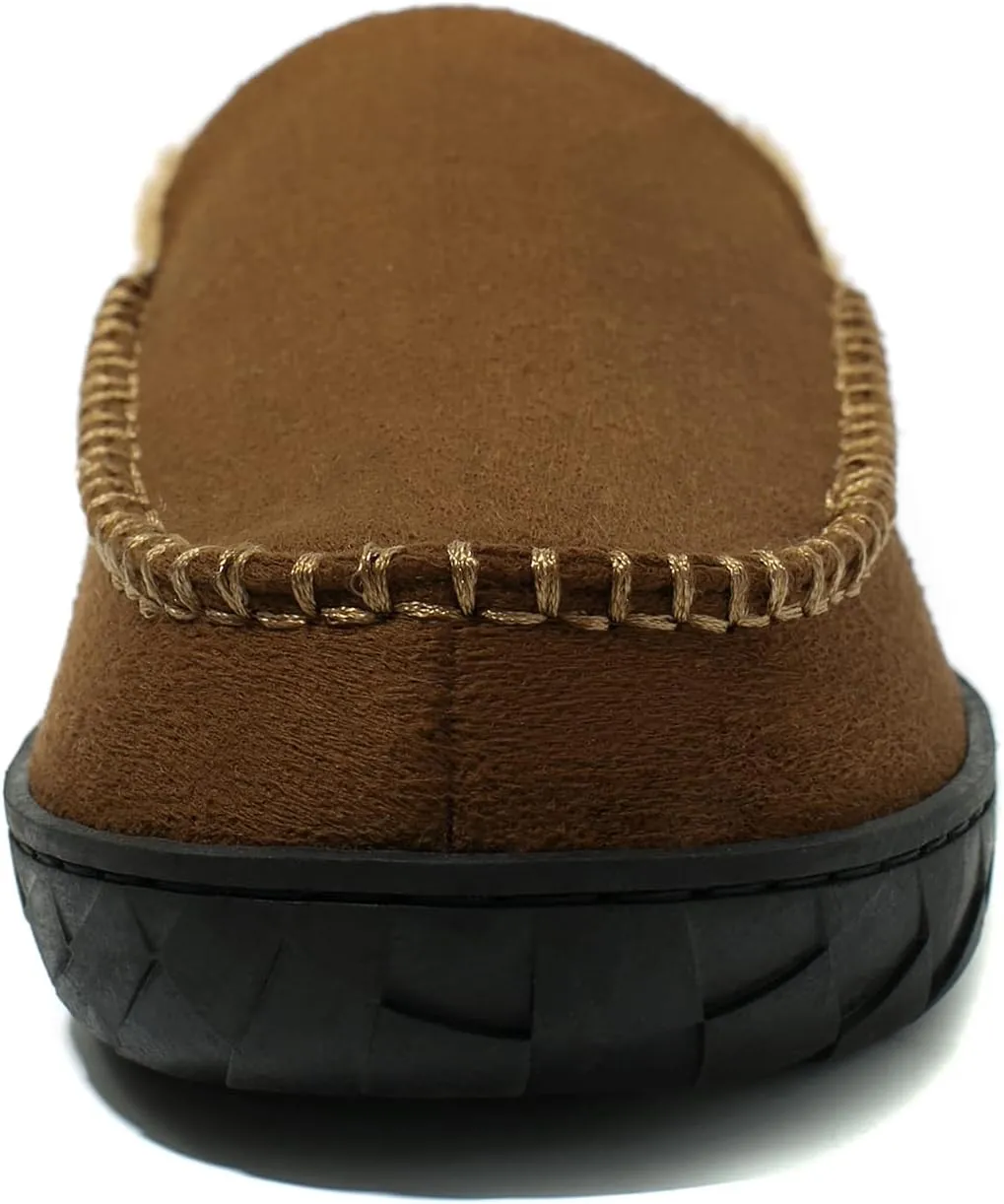 NewDenBer Men's Moccasin Slippers Warm Memory Foam Suede Soft Plush Lined Slip on Indoor Outdoor House Shoes