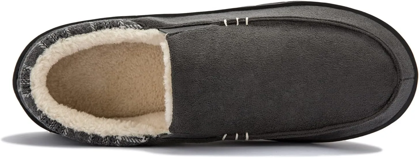 NewDenBer Men's Moccasin Slippers Warm Memory Foam Suede Soft Plush Lined Slip on Indoor Outdoor House Shoes