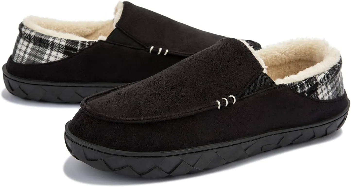 NewDenBer Men's Moccasin Slippers Warm Memory Foam Suede Soft Plush Lined Slip on Indoor Outdoor House Shoes