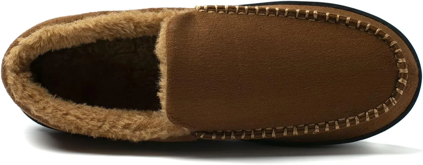 NewDenBer Men's Moccasin Slippers Warm Memory Foam Suede Soft Plush Lined Slip on Indoor Outdoor House Shoes
