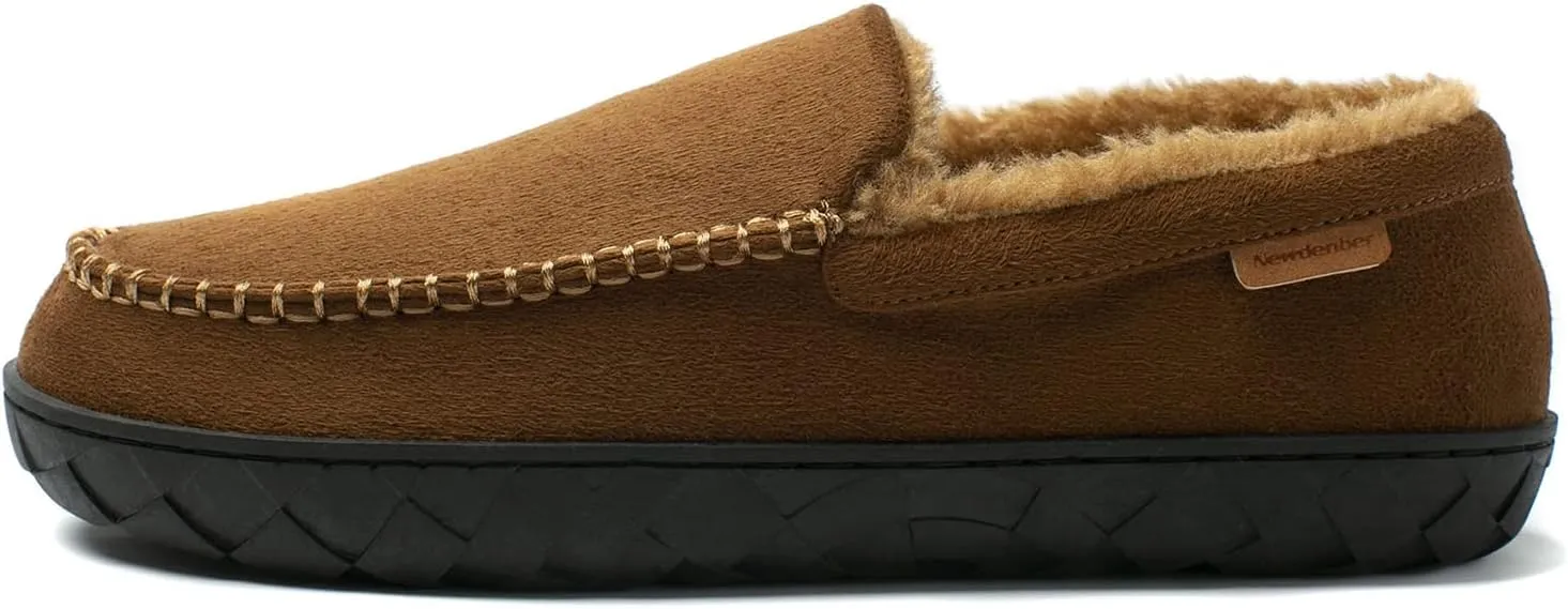 NewDenBer Men's Moccasin Slippers Warm Memory Foam Suede Soft Plush Lined Slip on Indoor Outdoor House Shoes