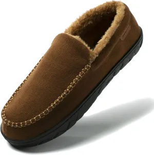 NewDenBer Men's Moccasin Slippers Warm Memory Foam Suede Soft Plush Lined Slip on Indoor Outdoor House Shoes