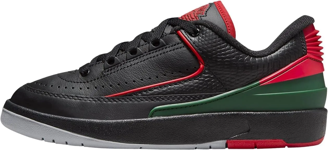 NIKE Air Jordan 2 Retro Low Big Kids' Shoes (FJ6869-006, Black/Fir/Cement Grey/Fire Red) Size 5.5