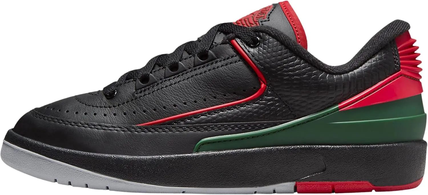 NIKE Air Jordan 2 Retro Low Big Kids' Shoes (FJ6869-006, Black/Fir/Cement Grey/Fire Red) Size 6
