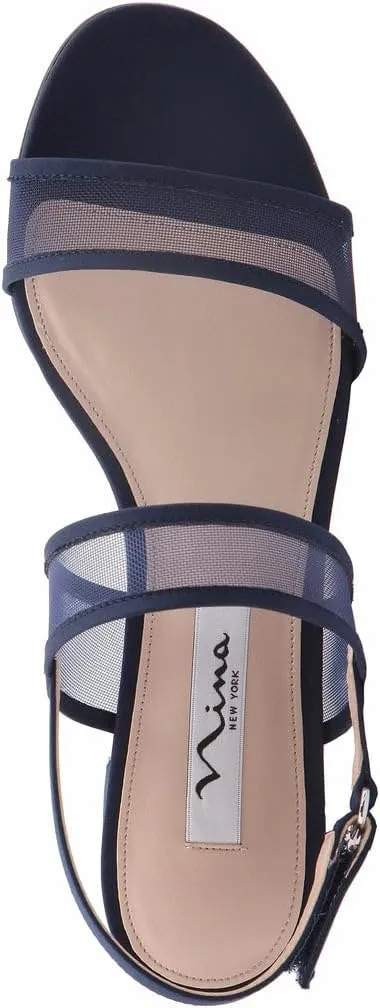 NINA Ganice - Women's Mesh Block Low-Heel Hook & Loop Dressy Sandal Shoes- Elegant and Comfortable Womens's heeled Sandals - Casual and Dress