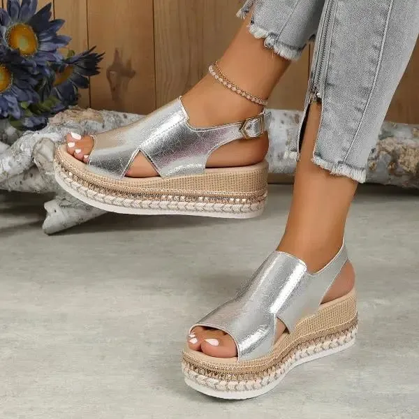 NOELLA | Chic Black Platform Espadrilles with Strap