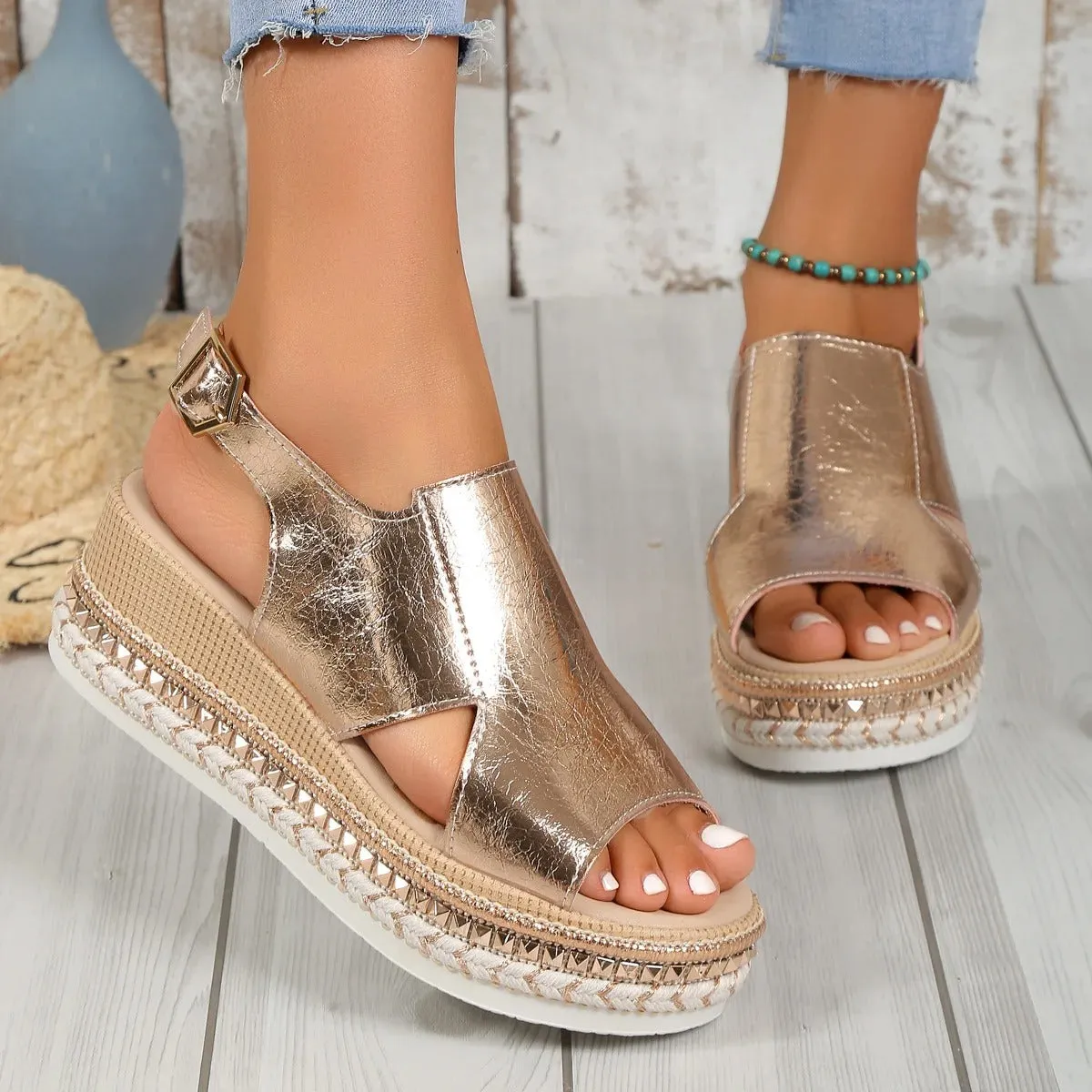 NOELLA | Chic Black Platform Espadrilles with Strap