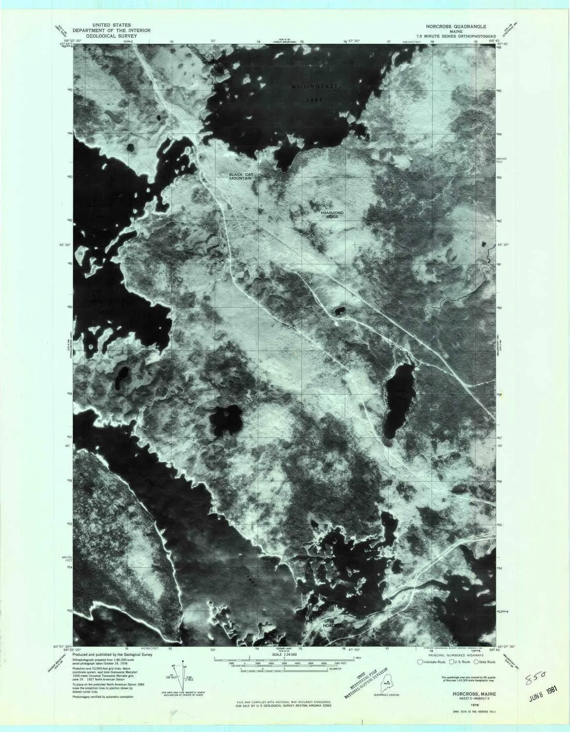 Norcross ME topo map, 1:24000 Scale, 7.5 X 7.5 Minute, Historical, 1978, Updated 1981, 27.7 x 21.5 in
