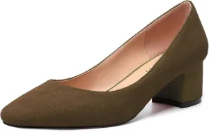 NUMALEO Womens Suede Solid Office Square Toe Slip On Casual Chunky Low Heel Pumps Shoes 2 Inch