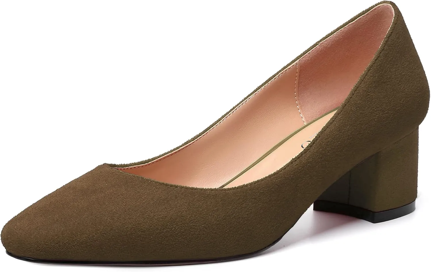 NUMALEO Womens Suede Solid Office Square Toe Slip On Casual Chunky Low Heel Pumps Shoes 2 Inch