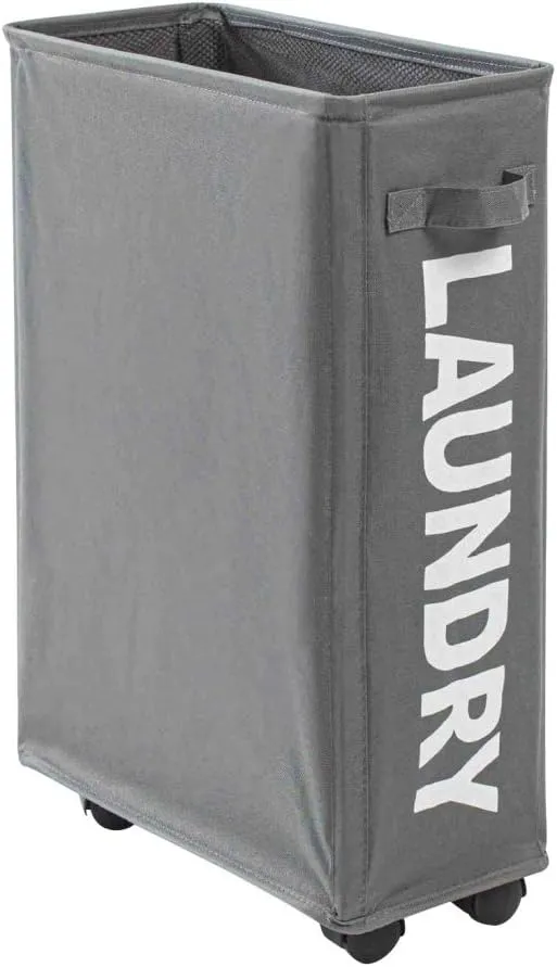 Ochine Rolling Slim Laundry Basket Clothes Laundry Hamper on Wheels Foldable Dirty Clothes Basket Collapsible Laundry Basket Portable Rolling Laundry Organizer Narrow Laundry Bag for Corner Narrow
