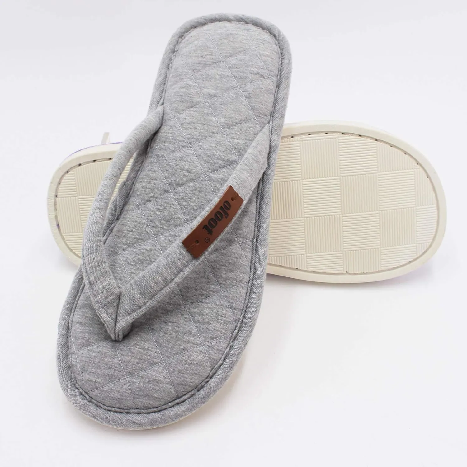 ofoot Women's Cozy Cotton House Slippers Thong Flip Flops Memory Foam Insole Open Toe Indoor Slip On Shoes
