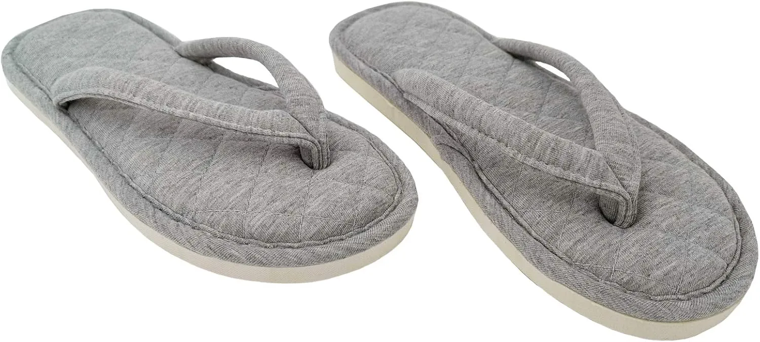 ofoot Women's Cozy Cotton House Slippers Thong Flip Flops Memory Foam Insole Open Toe Indoor Slip On Shoes