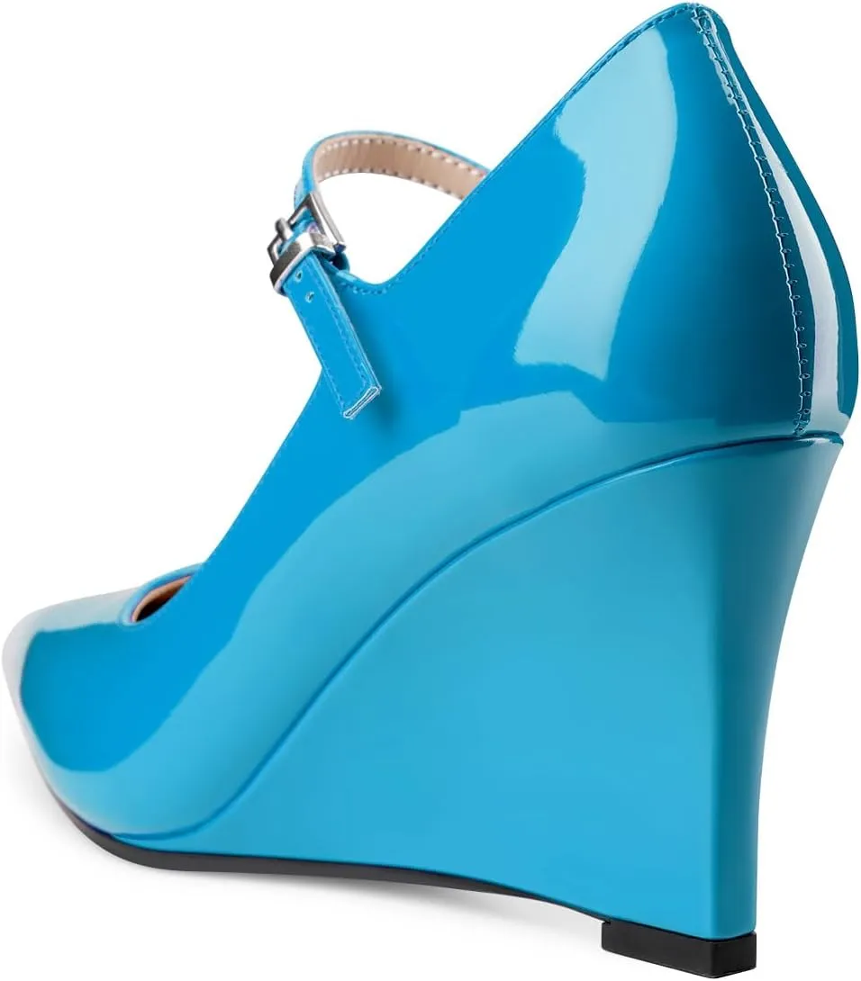 Oh Mispares Women's Wedge Heel Pumps Pointed Toe Mary Jane High Heels Adjustable Strap Elegant Closed Toe Wedding Bride Office Dress Shoes 3 Inches