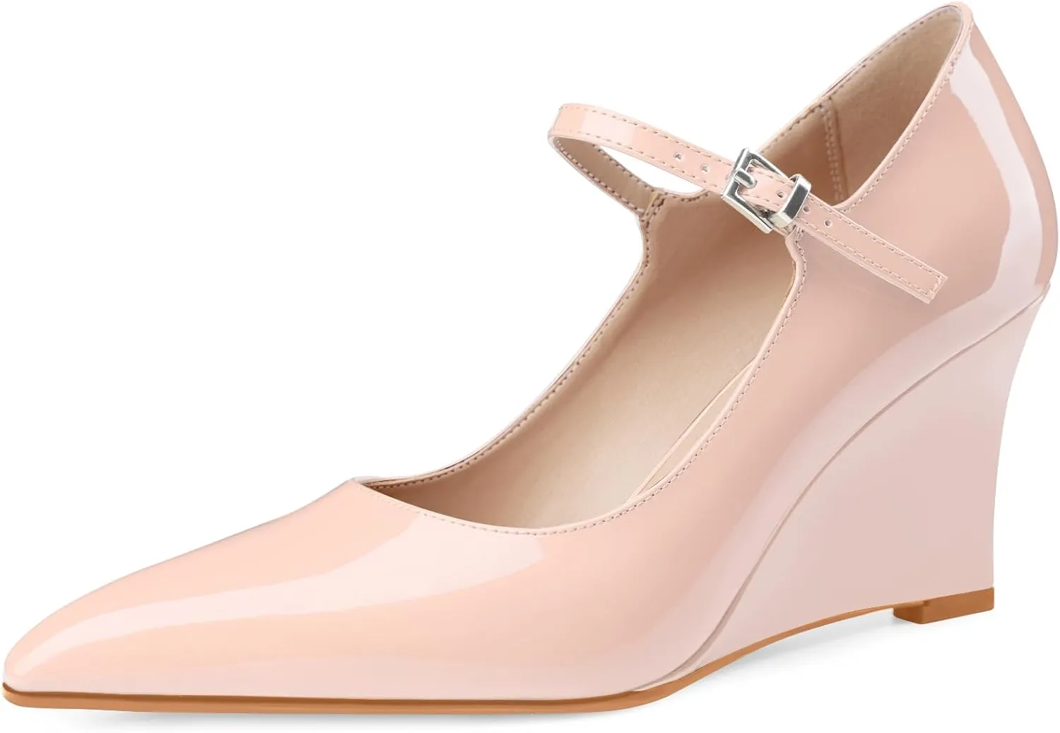 Oh Mispares Women's Wedge Heel Pumps Pointed Toe Mary Jane High Heels Adjustable Strap Elegant Closed Toe Wedding Bride Office Dress Shoes 3 Inches