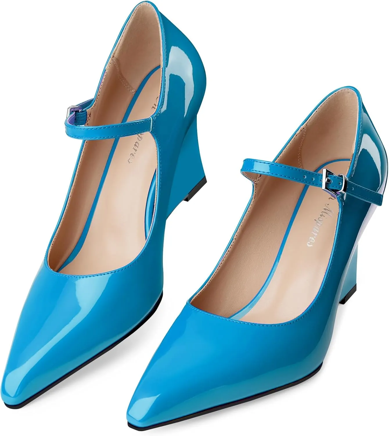 Oh Mispares Women's Wedge Heel Pumps Pointed Toe Mary Jane High Heels Adjustable Strap Elegant Closed Toe Wedding Bride Office Dress Shoes 3 Inches