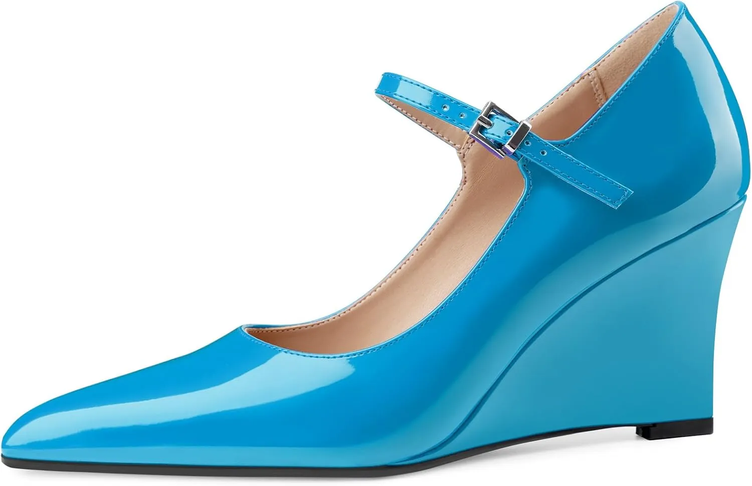 Oh Mispares Women's Wedge Heel Pumps Pointed Toe Mary Jane High Heels Adjustable Strap Elegant Closed Toe Wedding Bride Office Dress Shoes 3 Inches
