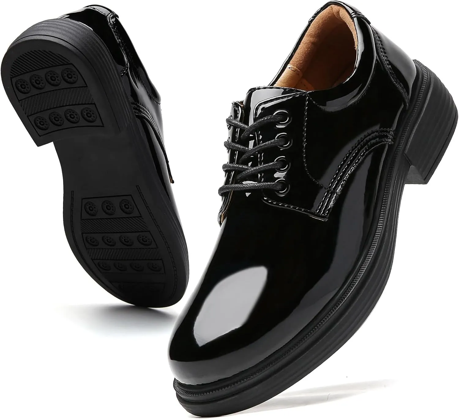 OKJ Oxford Shoes for Women, Black Womens Oxford Shoes Leather Platform Women's Oxfords Comfortable Dressy Slip On, Lace Up Loafers Casual Work Business Dress Office Oxfords Shoes