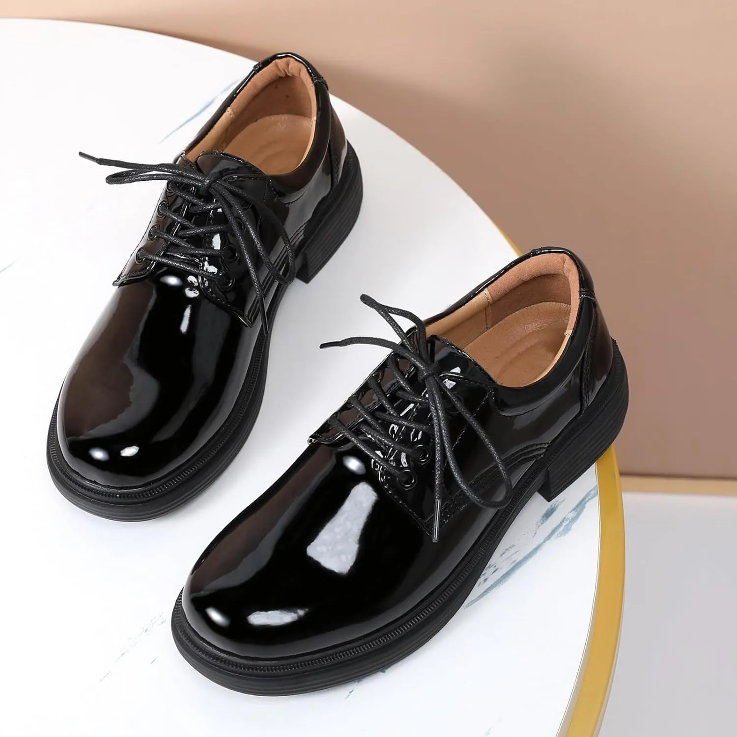 OKJ Oxford Shoes for Women, Black Womens Oxford Shoes Leather Platform Women's Oxfords Comfortable Dressy Slip On, Lace Up Loafers Casual Work Business Dress Office Oxfords Shoes