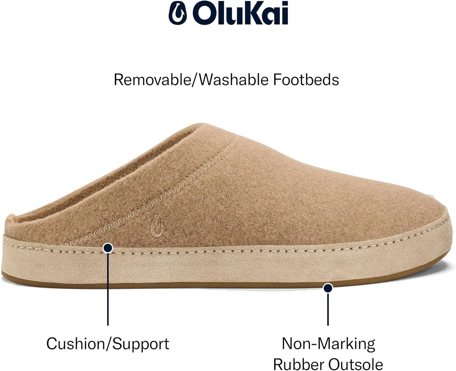 OLUKAI Hamani Hulu Men's Wool Mule Slippers, Soft & Comfortable Slippers with Premium Materials, Sheepskin Shearling & Italian Felt, All-Day Wear