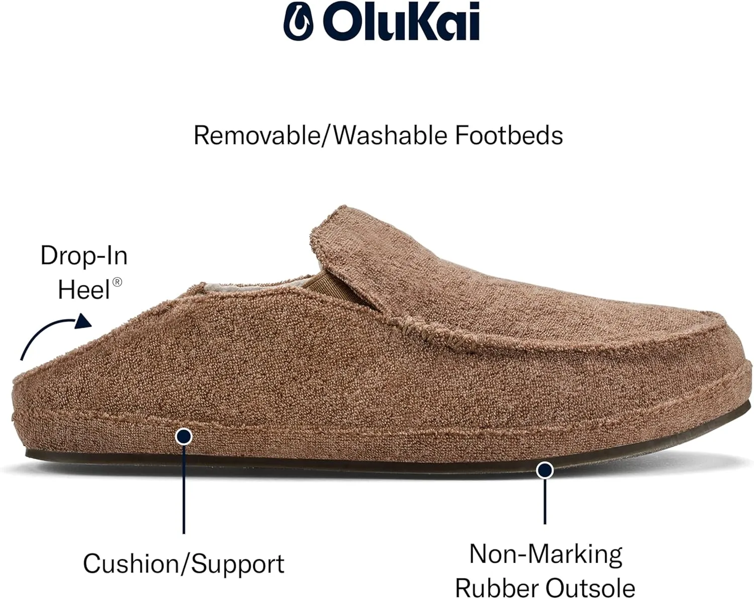 OLUKAI Nohea Hulu Women's Slippers, Soft & Comfortable Slippers with Fleece Lining, Wool Blend Footbed & Drop-In Heel Design