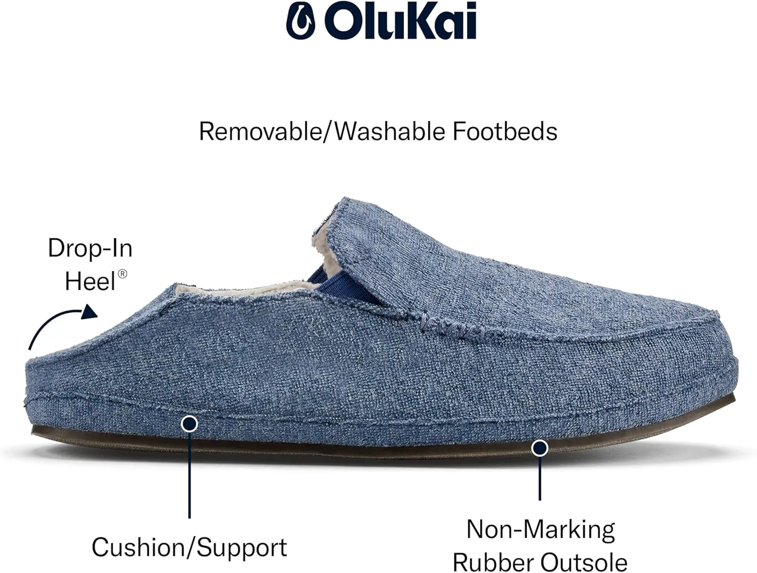 OLUKAI Nohea Hulu Women's Slippers, Soft & Comfortable Slippers with Fleece Lining, Wool Blend Footbed & Drop-In Heel Design