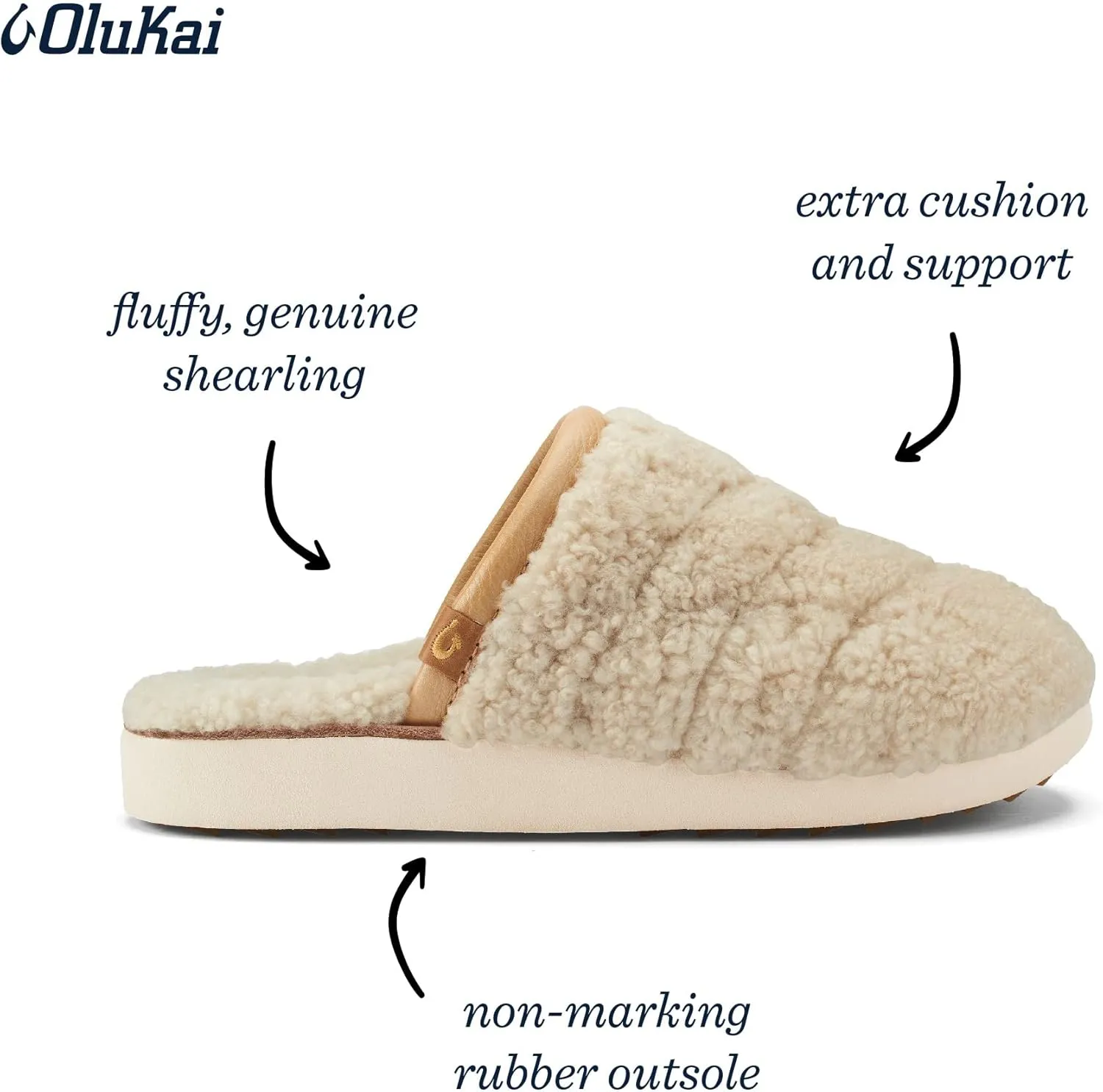 OLUKAI Pupu Mua Women's Slipper, Cozy Slip-On Shoes, Genuine Shearling & Premium Nubuck Leather