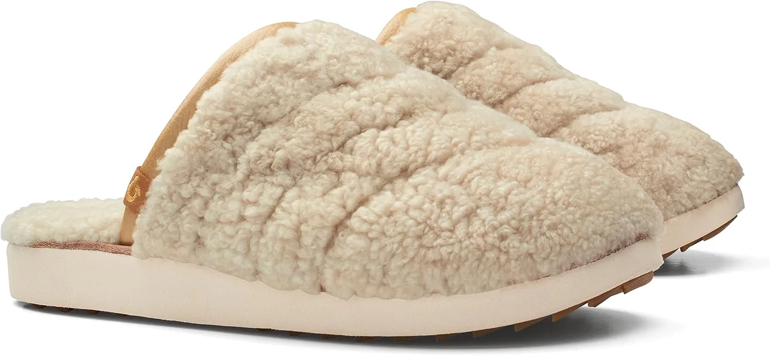 OLUKAI Pupu Mua Women's Slipper, Cozy Slip-On Shoes, Genuine Shearling & Premium Nubuck Leather