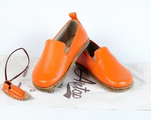 Orange Kids Slip-On Wide Barefoot Shoes Smooth Leather Handmade Leather & Rubber Sole
