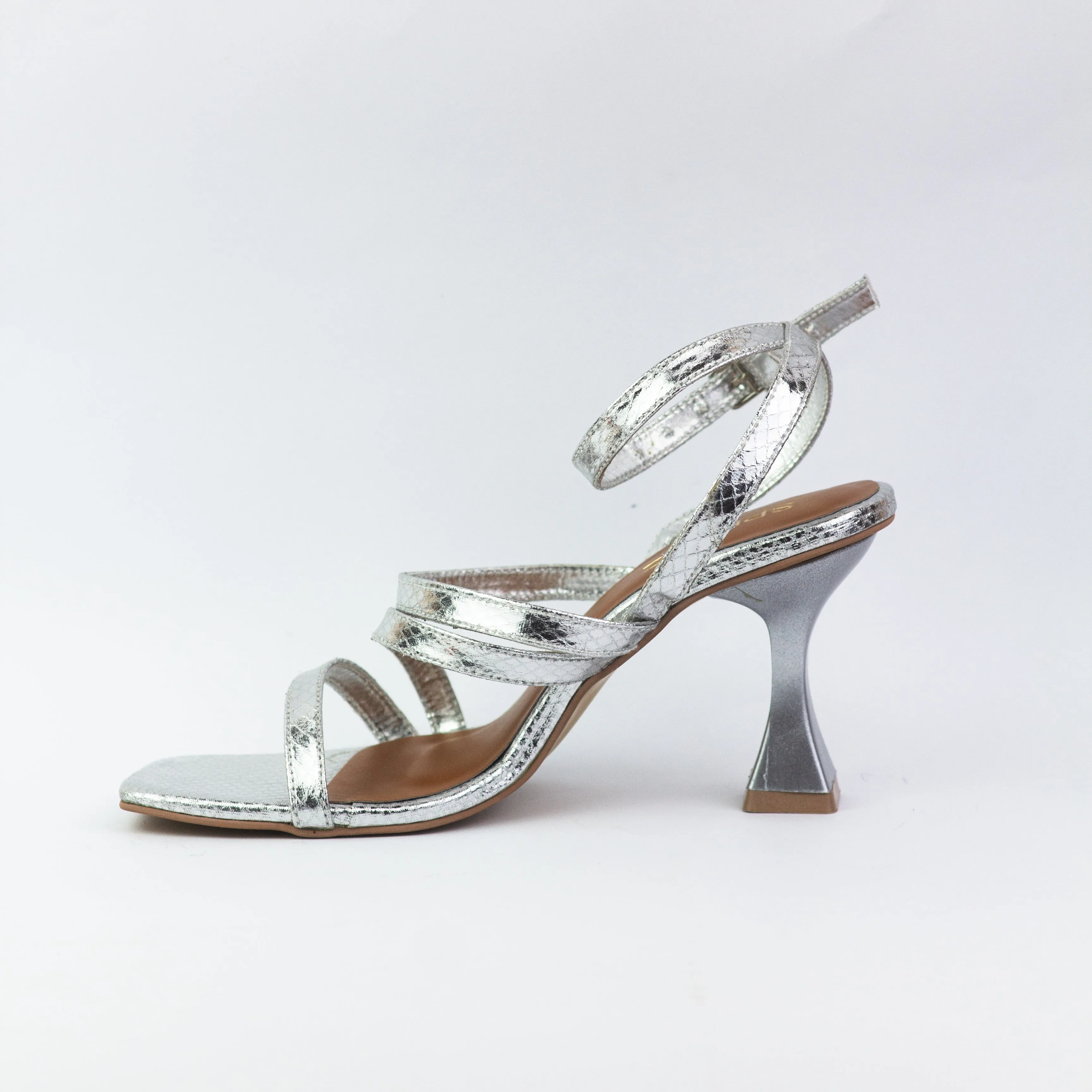 Orla Silver Ankle Buckle Straps Heeled Sandals-11053