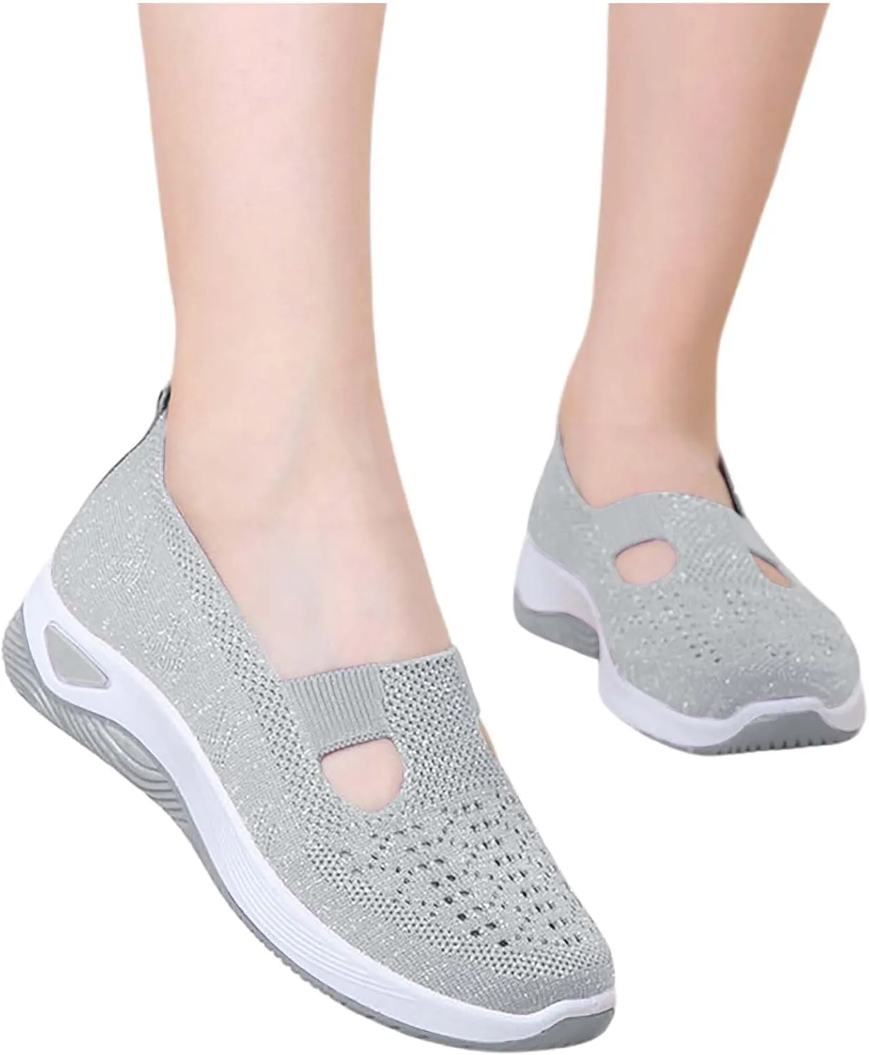 Orthowalk Shoes for Women Orthopedic Arch Support Woven Mesh Breathable Soft Sneakers Slip On Wide Diabetic Footwear