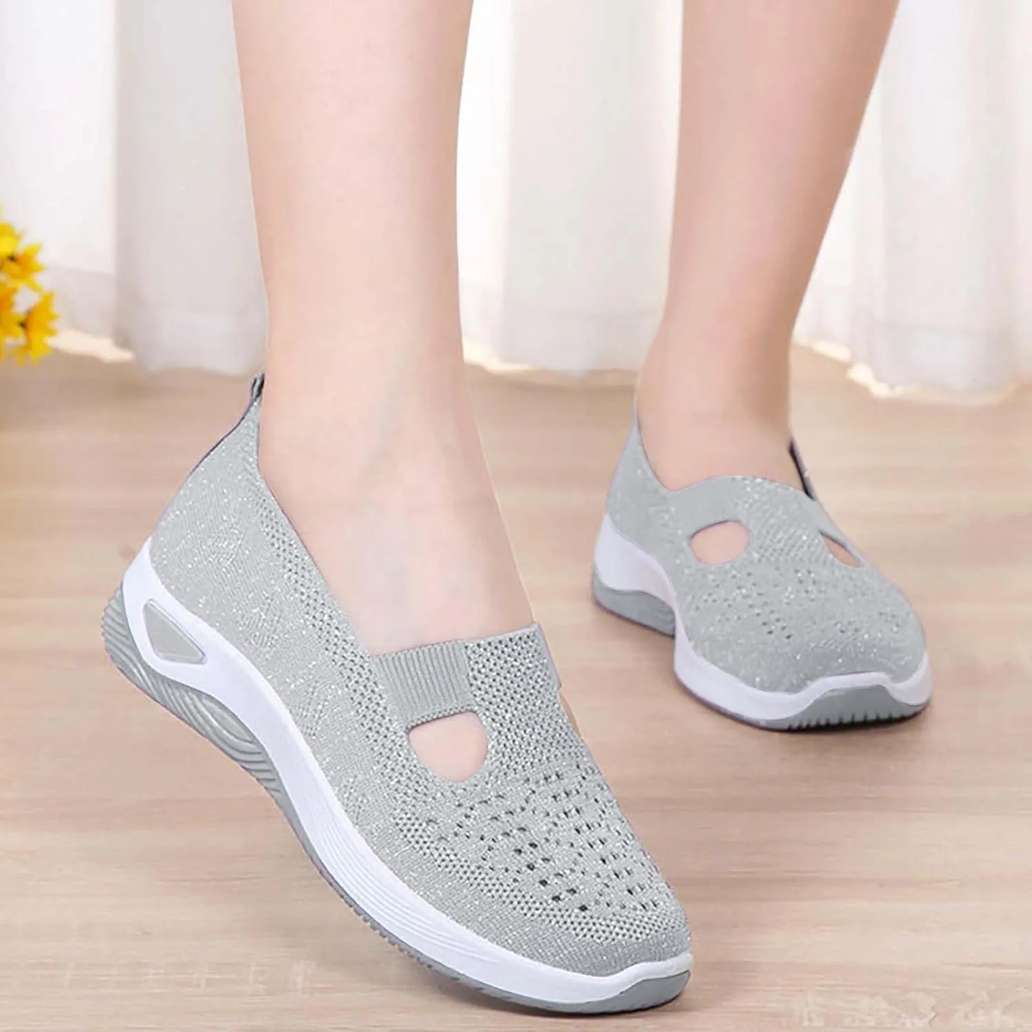 Orthowalk Shoes for Women Orthopedic Arch Support Woven Mesh Breathable Soft Sneakers Slip On Wide Diabetic Footwear