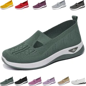 Orthowalkway Womens Shoes, Womens Comfortable Breathable Sneakers Woven Orthopedic Slip On Diabetic Walking Shoes