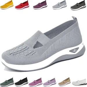Orthowalkway Womens Shoes, Womens Comfortable Breathable Sneakers Woven Orthopedic Slip On Diabetic Walking Shoes