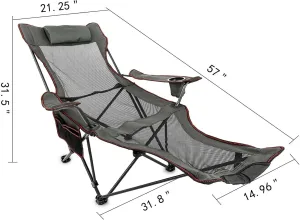 Outdoor Folding Camping Chair with Backrest and Footrest, Portable Bed Chair for Napping, Camping, Fishing, Foldable Beach Lounge Chair (Green)