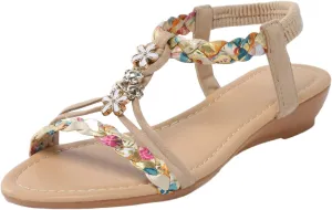 Outdoor Sandals Women's Beach Shoes Flip Flops Elegant Orthopaedic Breathable Leisure Strap Comfortable Trendy with Rhinestone