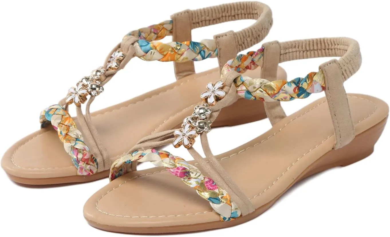 Outdoor Sandals Women's Beach Shoes Flip Flops Elegant Orthopaedic Breathable Leisure Strap Comfortable Trendy with Rhinestone