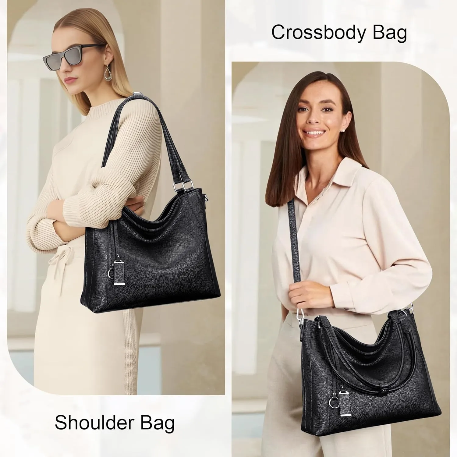 Over Earth Soft Leather Handbags for Women Shoulder Hobo Bag Large Tote Crossbody Bags