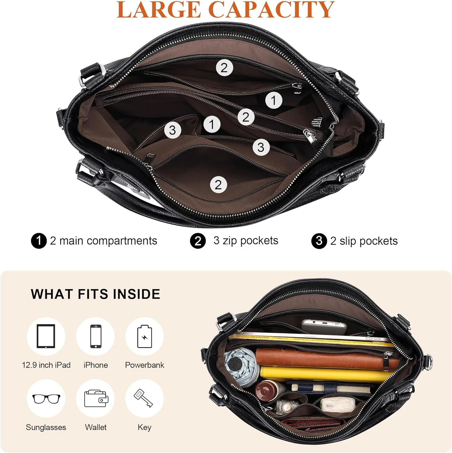 Over Earth Soft Leather Handbags for Women Shoulder Hobo Bag Large Tote Crossbody Bags
