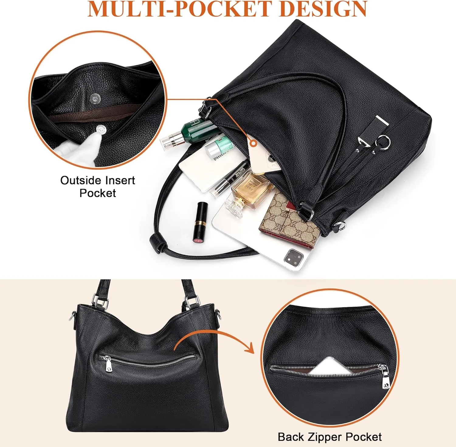 Over Earth Soft Leather Handbags for Women Shoulder Hobo Bag Large Tote Crossbody Bags