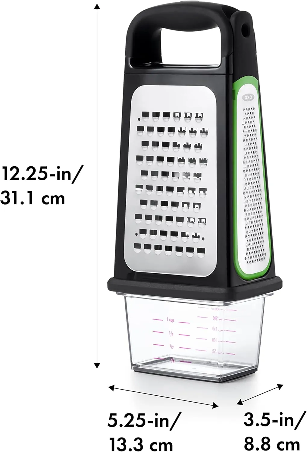 OXO Good Grips Etched Box Grater with Removable Zester, 4.5"L x 3.4"W x 12"H, Steel
