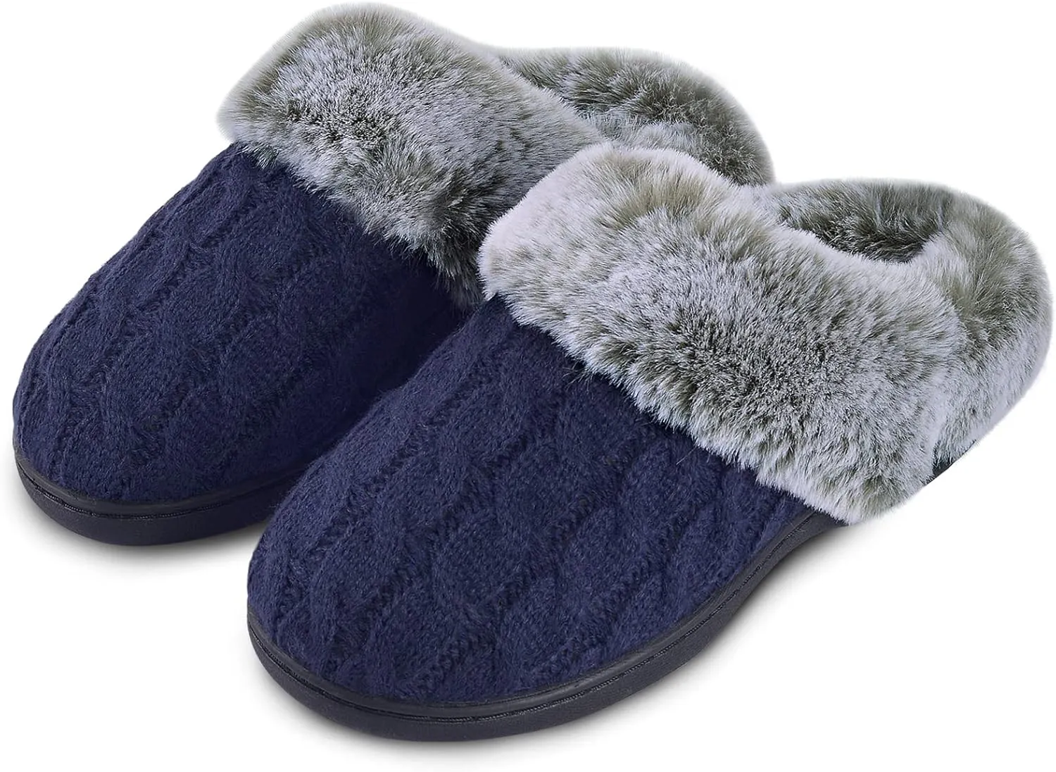Parlovable Women's Fuzzy House Slippers Warm Soft Memory Foam Bedroom Shoes Slip on Cable Knit Rubber Sole Indoor