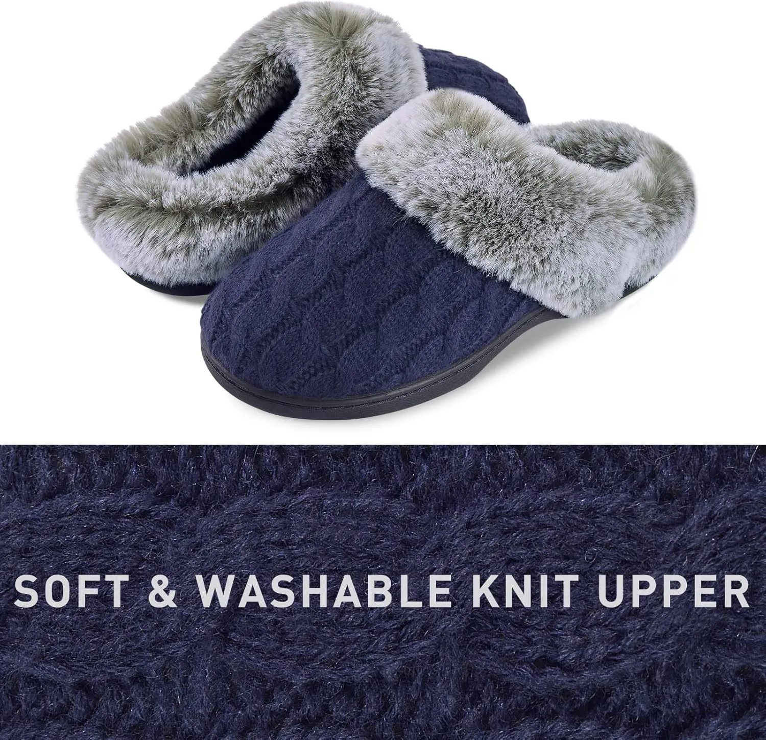 Parlovable Women's Fuzzy House Slippers Warm Soft Memory Foam Bedroom Shoes Slip on Cable Knit Rubber Sole Indoor